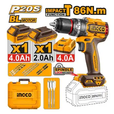Subito Disponibile Taladro Percutor Brushless Chuck Metálico Ingco 20V 86NM Baterías con Accesorios CIDLI20868