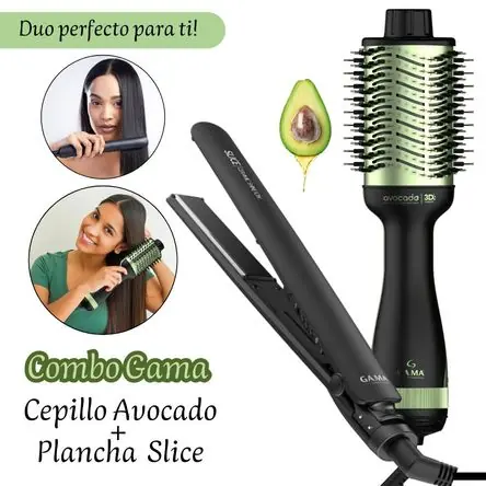 Alta Qualità COMBO PLANCHA ALISADORA  DE CABELLO GAMA SLICE + CEPILLO SECADOR GAMA AVOCAD 3D
