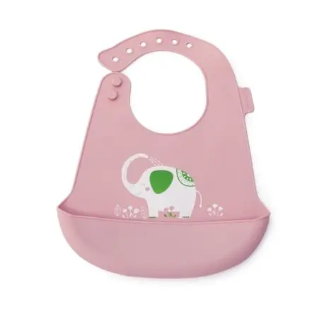 Babero Maternelle con Bolsillo de Silicona Elefantitos para Bebés y Niños Rosado Esclusivo
