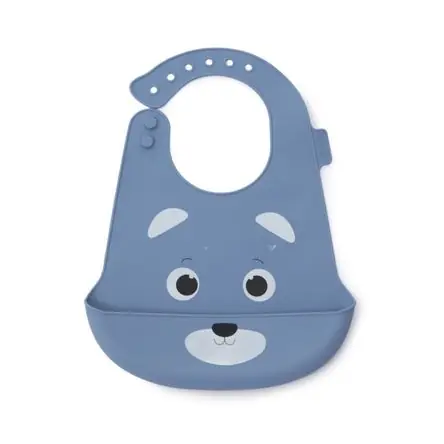 Ordine In Blocco Babero Maternelle con Bolsillo de Silicona Osito para Bebés y Niños Azul