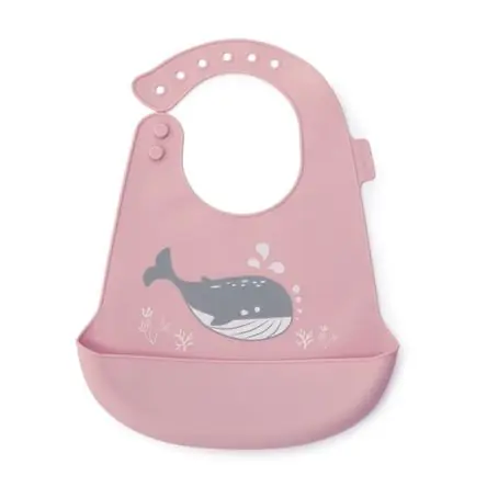 Fatto A Mano Babero Maternelle con Bolsillo de Silicona Ballenita para Bebés y Niños Rosado