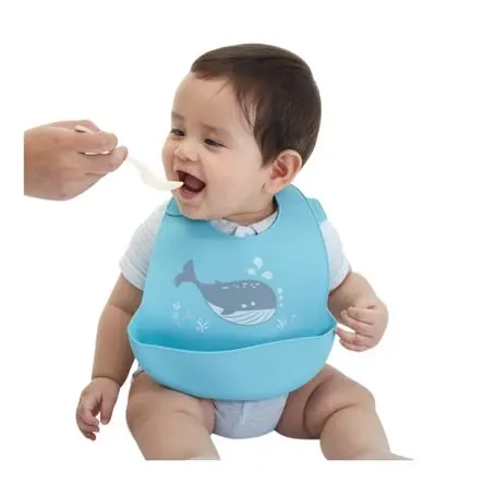 Originale Babero Maternelle con Bolsillo de Silicona Ballenita para Bebés y Niños Celeste