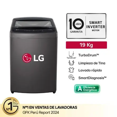 All’Ingrosso Lavadora LG 19 Kg Carga Superior WT19BVTB Negra