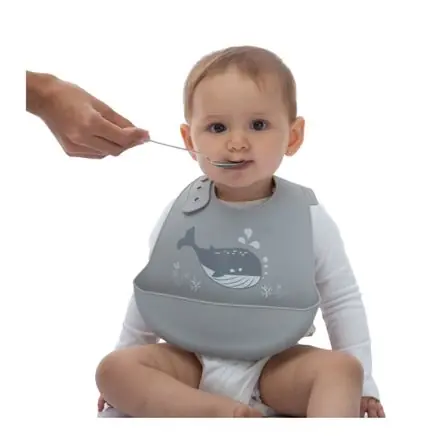Babero Maternelle con Bolsillo de Silicona Ballenita para Bebés y Niños Plomo Consegna Rapida