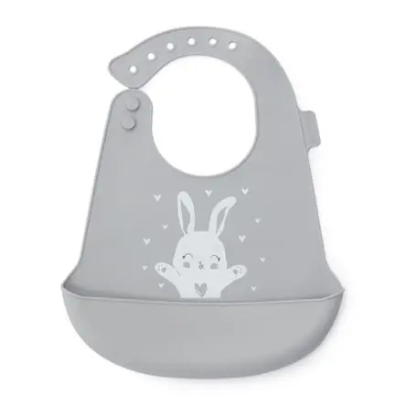 Babero Maternelle con Bolsillo de Silicona Conejito para Bebés y Niños Plomo Occasione
