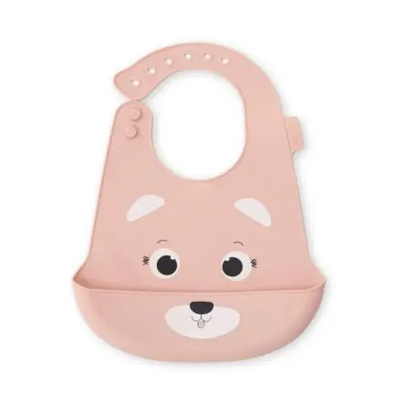 Babero Maternelle con Bolsillo de Silicona Osito para Bebés y Niños Rosado Offerta Lampo