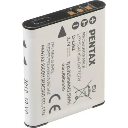 Batería Recargable de Litio Pentax D-LI92 para Cámara Digital Pentax X70 Offerta Del Giorno