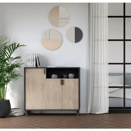 Zapatera Recibidor Sara 3 Puertas Negro/Roble R&R MUEBLES Pagamento Sicuro