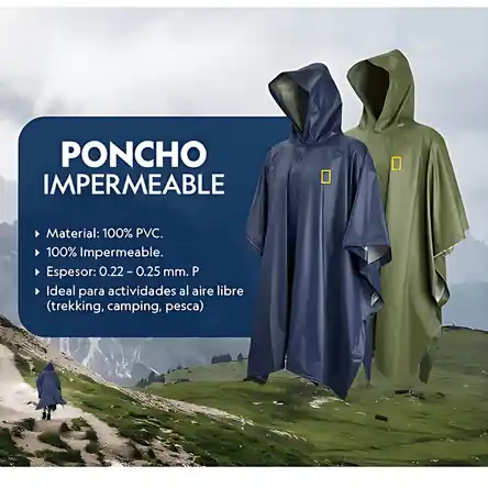 Poncho Azul Impermeable Para Lluvia Trekking Senderismo Natgeo - Poncho Azul Impermeable Para Lluvia Trekking Senderismo Natgeo Bestseller