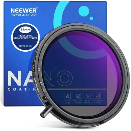 Filtro Neewer 2 en 1 de Color Verdadero ND2-ND32 y CPL (58mm, 1 a 5 Pasos) - Filtro Combinado ND y C Promozione