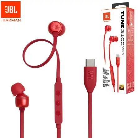 JBL Audifonos USB-C HI-RES Extra Bass + Ecualizador Tune 310C Rojo Fatto A Mano