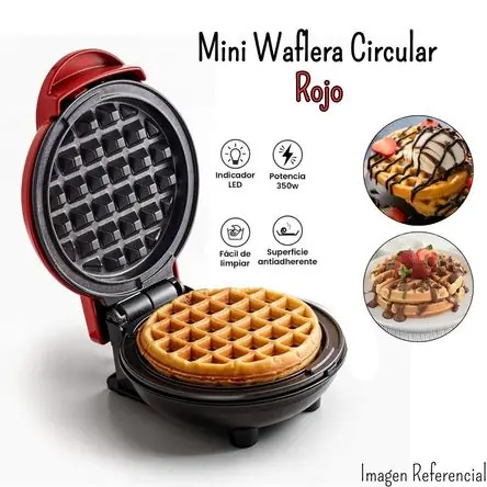 Mini Wafflera Antiadherente Eléctrica Circular-Rojo Lusso