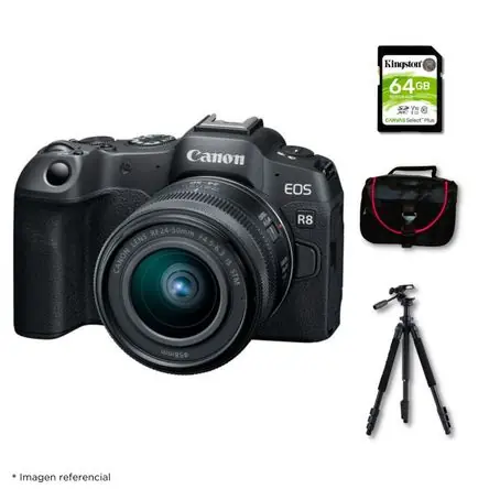Cámara Canon EOS R8 + Lente RF 24-50mm f/4.5-6.3 IS STM + Kit Deluxe Prezzo Di Fabbrica