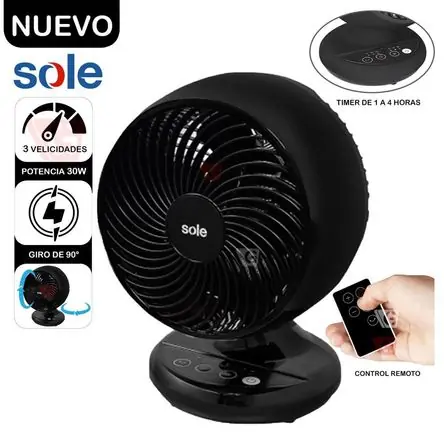 Solo Oggi Ventilador de Mesa Turbomax 3 Vel con Control Remoto Sole SOLAIR016 Negro 30 W