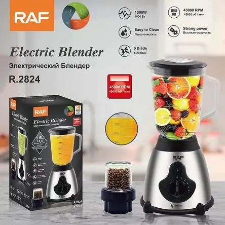 Licuadora Raf 1000w -Triturador De Hielo +Molinillo Picatodo - Plateado Artigianale