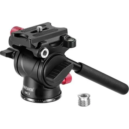 Neewer GM23 Fluid Tripod Head with Arca-Type Quick Release Plate & Pan Bar (Red Trim) Professionale