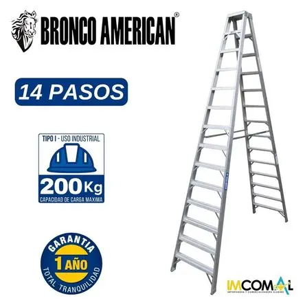 Affare Escalera Aluminio Tijera Doble Ascenso de 14 Pasos Cap. Carga Max: 200 Kg Bronco American