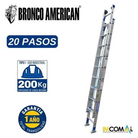 Non Perdere Escalera Aluminio Telescópica de 20 Pasos Cap. Carga Max: 200 Kg Bronco American