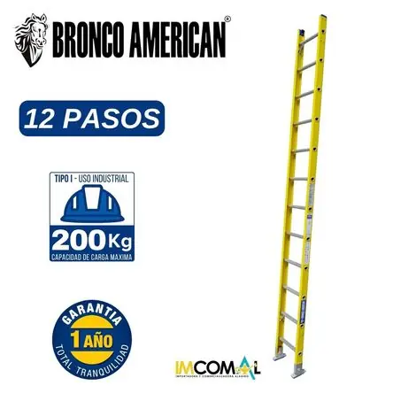 Escalera Fibra de Vidrio Arrimo de 12 Pasos Cap. Carga Max: 200 Kg Bronco American Novità