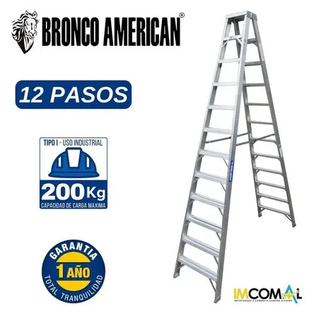 Escalera Aluminio Tijera Doble Ascenso de 12 Pasos Cap. Carga Max: 200 Kg Bronco American Top Qualità
