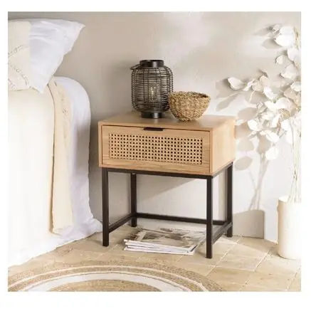 Mesa de Noche Borgias con Rejilla en Ratán color Rovere 1 cajón TU MESITA Vendita Finale