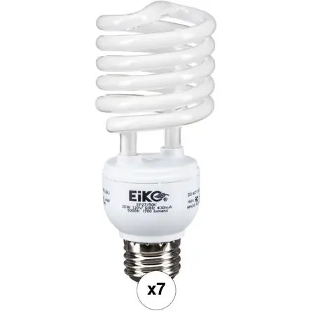 Lámpara Fluorescente Espiral EiKO SP27/50K (26W/120V, Paquete de 7) - Base E26, Balance de Luz Diurn Promozione Esclusiva