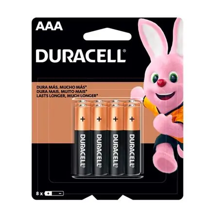 Pilas Alcalinas Duracell AAA x8 Unidades Zinc/Carbón Prezzo Conveniente