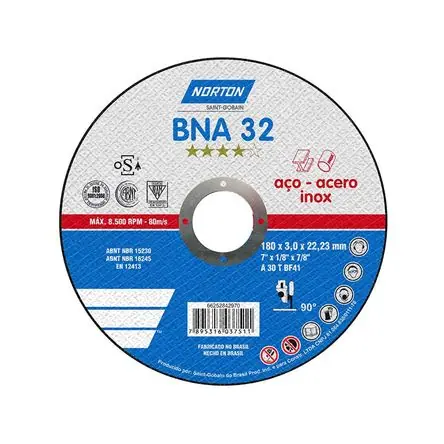 Premium Disco de Corte Norton BNA 32 7' para Acero Inoxidable