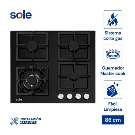 In Voga Cocina Encimera de Vidrio Templado Sole SOLCO040 Negro 59cm