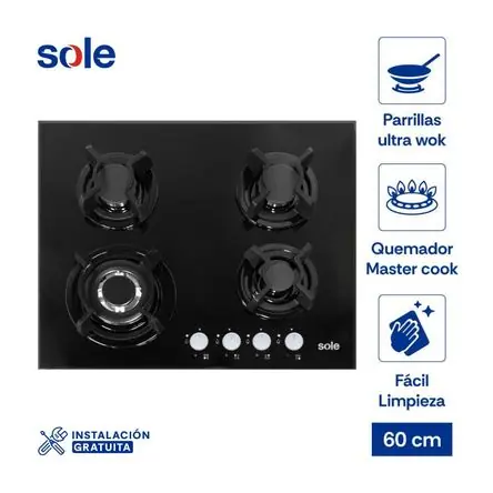 Scelto Dai Clienti Cocina Encimera Vidrio Templado 60cm 4 Hornillas Sole SOLCO034 Negro