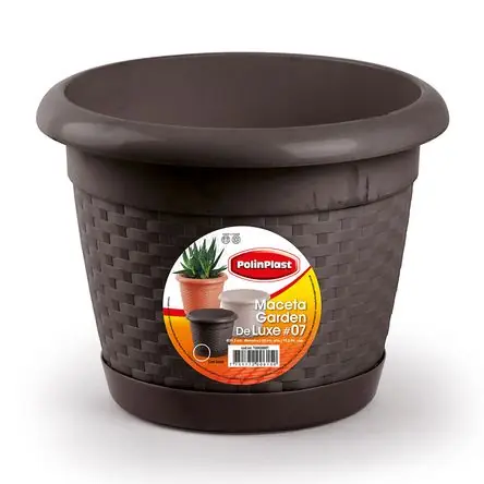 Di Marca Maceta de Plástico Cilíndrica Garden #7 Nogal con Plato Base Polinplast