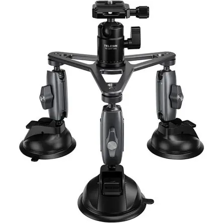 Certificato Soporte de Cámara TELESIN con Triple Ventosa, Juntas Articuladas 360°, Cabeza de Bola con Placa de L