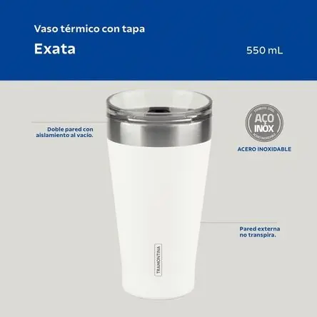 Vaso Térmico con tapa 550 ml Blanco Exata - Tramontina 61646515 Moderno