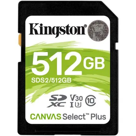 Lusso Tarjeta de Memoria Kingston 512GB Canvas Select Plus UHS-I SDXC - V30 / U3 / Clase 10, 100 MB/s Lect