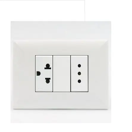 Popolare Tomacorriente Doble (1 Unvrsal Cn Tierra + 1 De 3 N Linea) Sinthesi S17 Placa Blanca Y Dado Blanco