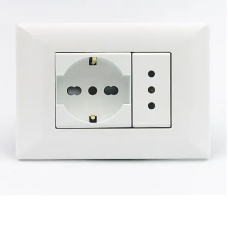 Tomacorriente Doble (01 Schuko + 01 3 En Linea) Sinthesi S22 Placa Blanca Y Dados Blancos Sconto