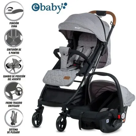 Coche Maleta TRAVEL HAPPY con Porta Bebé Gris Economico