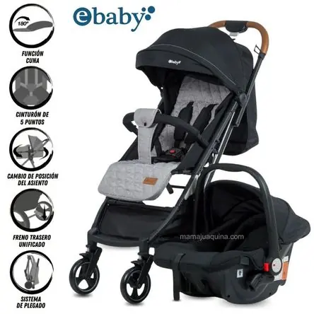 Artigianale Coche Maleta TRAVEL HAPPY con Porta Bebé Black