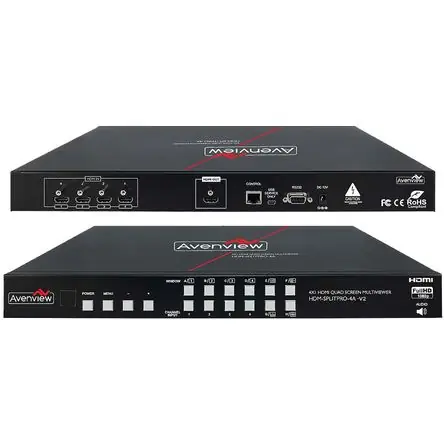Avenview 4x1 HDMI Quad Multiviewer V2 con Rotación y Soporte Chroma-Key - 4 Entradas HDMI a 1 Salida Reso Gratuito