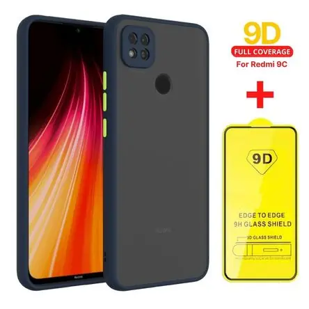 Economico Case Funda Mate Antishock + Mica 9D Compatible con Xiaomi Redmi 9C - Azul