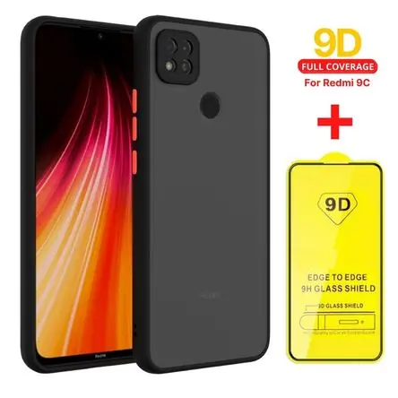 Case Funda Mate Antishock + Mica 9D Compatible con Xiaomi Redmi 9C - Negro Promo Stagionale