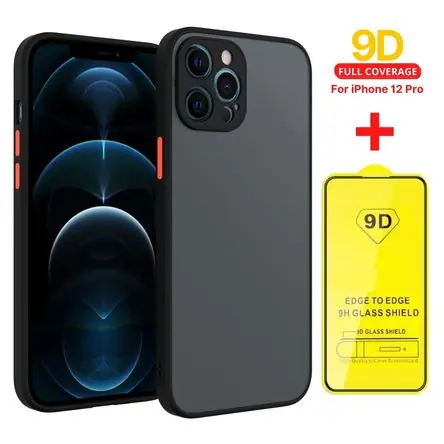 Case Funda Mate Antishock + Mica 9D iPhone 12 Pro - Negro Offerta Del Giorno
