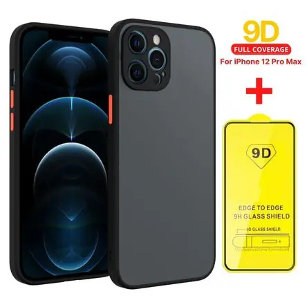 Case Funda Mate Antishock + Mica 9D iPhone 12 Pro Max - Negro In Voga