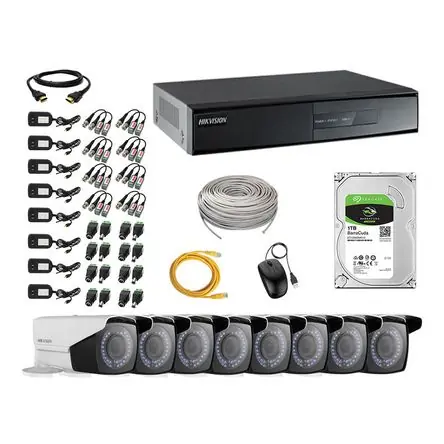 Must-Have Kit 8 Cámaras de Seguridad Exterior Varifocal Hikvision Full Hd 1080P Disco 1Tb Wd P2p