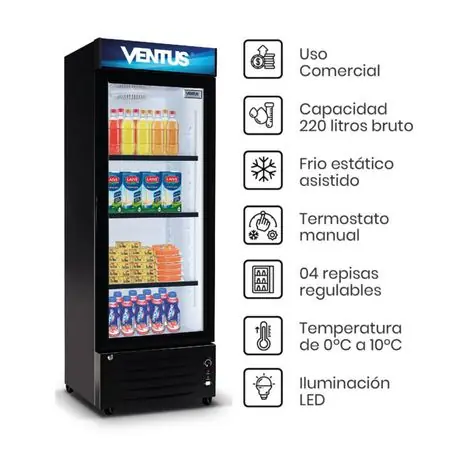 Prezzo Ridotto Vitrina Ventus Visi cooler 1 puerta Lg-220led 220 litros Negro