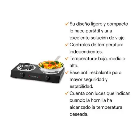 Cocineta eléctrica 2 hornillas Holstein Nuovo Arrivo