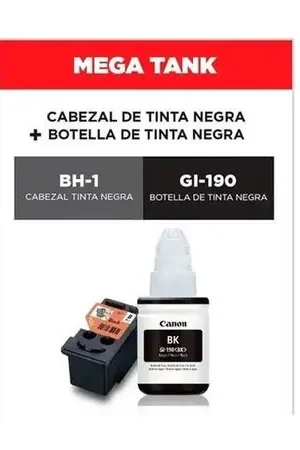 CABEZAL CANON BH-1 TINTA GI-190 BK NEGRO ORIGINAL G3110 G2110 G4110 Lusso