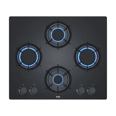 Cocina Encimera 60cm Sole Rubí 4 Hornillas Vidrio Templado Migliore Qualità