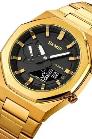 Direttamente Dal Produttore Reloj Skmei 1816 Dorado Fondo negro Analogico Digital Hora Mundial.