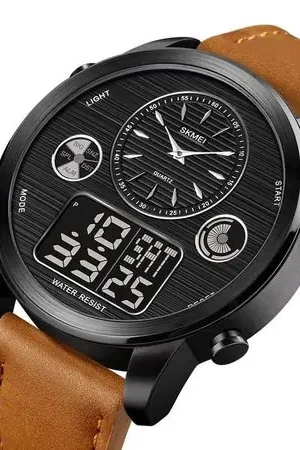 Esclusivo Reloj Skmei 1653 Negro Correa Cuero Hora Mundial